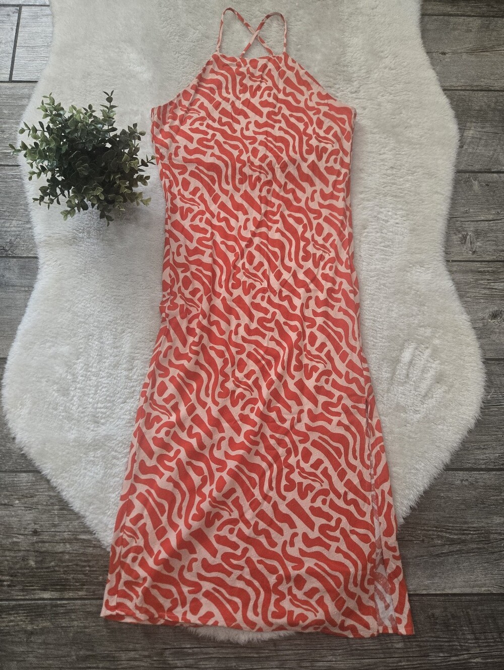 Band of the Free Orange Crush & Cream Abstract Lightweight Resortwear Midi Dress